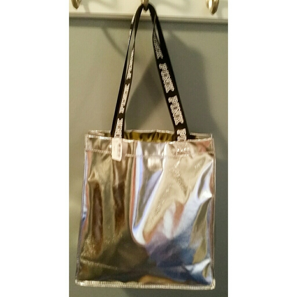 Pink  Victoria's Secret Tote. Silver NWT - Picture 2 of 5